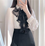 Ruffles Cute Bow Tie Elegant Blouse Shirt