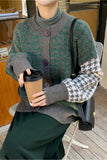 Houndstooth Style Cardigan Knitted Sweater
