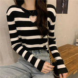 Love Shape Hole Casual Striped Sweater