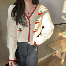 V-Neck Cherry Printed Retro Cardigan Sweater