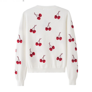 Cherry Printed Sweater Cardigan