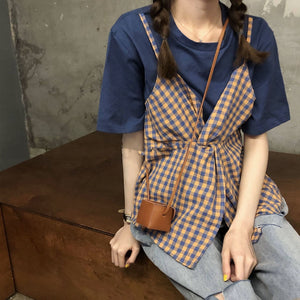 Two Piece Style Plaid Pleated Shirt
