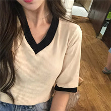 V-Neck Casual Blouse Knitted Tops