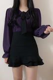 Long Sleeve Cute Bow Ruffle Blouse Shirt