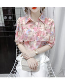 Pearl Beading Ruffles Chiffon Blouse Shirt