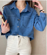 Loose Vintage Denim Elegant Blouse Shirt