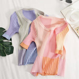 Cute Colors Skinny Knitted O-Neck Casual Shirt