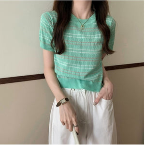 Casual Striped Knitted Slim Shirt