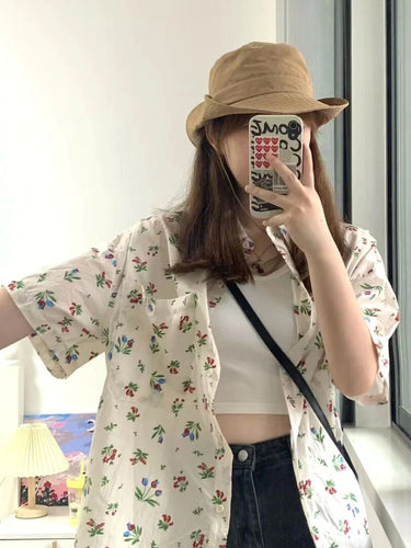 Short Sleeve Little Flowers Pattern Blouse Shirt