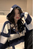 Loose Casual Striped Zipper Up Hoodie