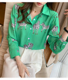 Zebra Printed Turn Down Collar Blouse Shirt
