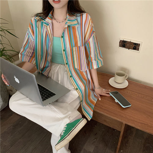 Retro Striped Vintage Blouse Shirt