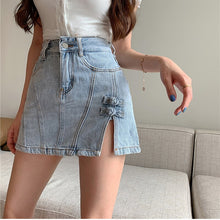 High Waist Split Mini Denim Skirt