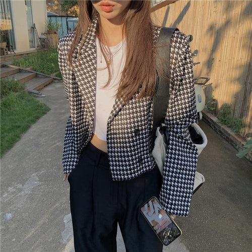 Black White Pattern Cropped Blazer Jacket