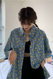 Short Sleeve Little Sun Flowers Printed Blouse Shirt