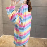Fruits Printed Stripe Oversize Long Sleeve Shirt