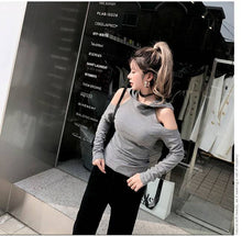 Expose Shoulder Hooded Pullover Tops