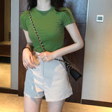 Cute Solid Colors Cropped Slim Shirt