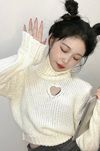 Heart Shape Sexy Turtleneck Long Sleeve Crop Sweater