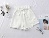High Elastic Waist Denim Belt Tie Shorts