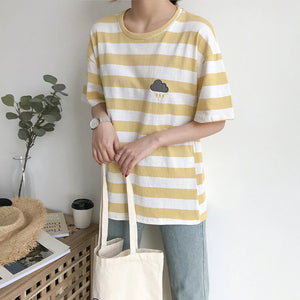 Weather Embroidered Candy Striped Color Shirt