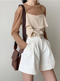 High Waist Wide Leg Casual Cotton Shorts