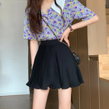 High Waist Retro A-Line Ruffle Pleated Skirt