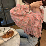 Loose Floral Chiffon Pink Blouse Shirts
