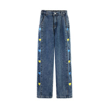 Color Heart Side Pattern Embroidery Jeans