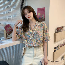 Casual Flowers Pattern Notched Collar Blouse Shirt