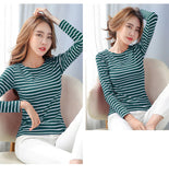 Long Sleeve Basic Striped Stretchy Slim Shirt