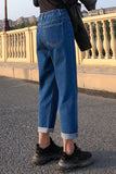 Elastic High Waist Long Denim Pants