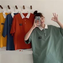 Loose Solid Colors Short Sleeve Turn Down Collar Shirts