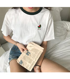  Fruit Embroidered Sleeve Female T-Shirt