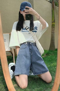 Loose High Waist Denim Shorts Jeans