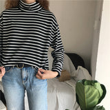 Retro Turtleneck Striped Long Sleeve Shirt