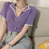 Flowers Collar Retro Short Sleeve Blouse Shirt