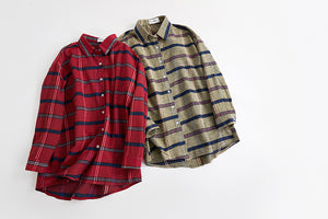 Plaid Color Patchwork Long Sleeve Shirt