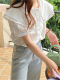 Short Sleeve Elegant Square Collar Blouse Shirt