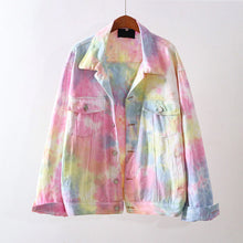 Loose Rainbow Tie Dye Casual Denim Jacket