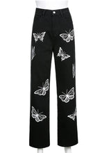 Casual Butterfly Printed Black Jeans Pants