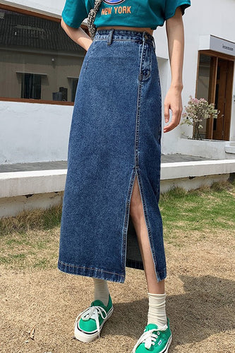 High Waist Long Split Denim Skirts