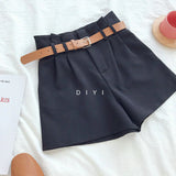 Solid High Waist Wide Leg Shorts With Belt Shorts