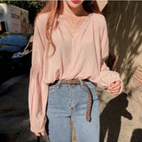 Long Sleeve V-Neck Chic Elegant Blouse Shirt
