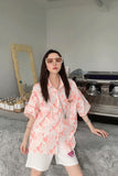 Graphic Heart Printed Pattern Blouse Shirt