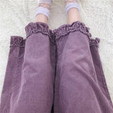 Vintage High Waist Corduroy Wide Leg Ruffle Loose Pants