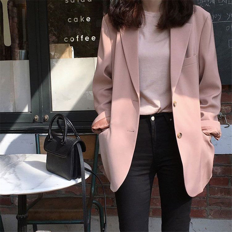 Long Sleeve Pink Solid Elegant Blazers