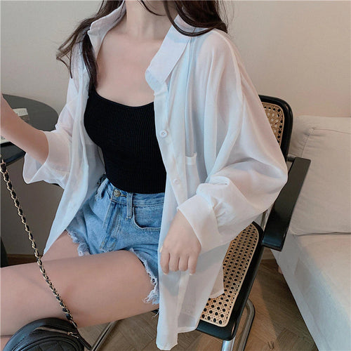 Long Sleeve White Transparent Sexy Shirt