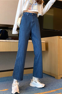 Loose Striped Style Wide Leg Jeans Pants