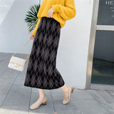 Diamond Pattern Knitted A-Line Long Skirt